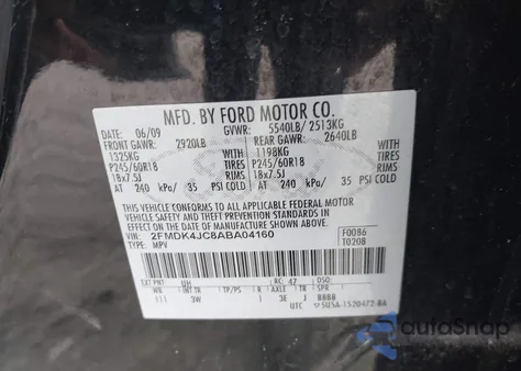 2010 Ford Edge Sel z USA, uszkodzony, nr VIN 2FMDK4JC8ABA04160